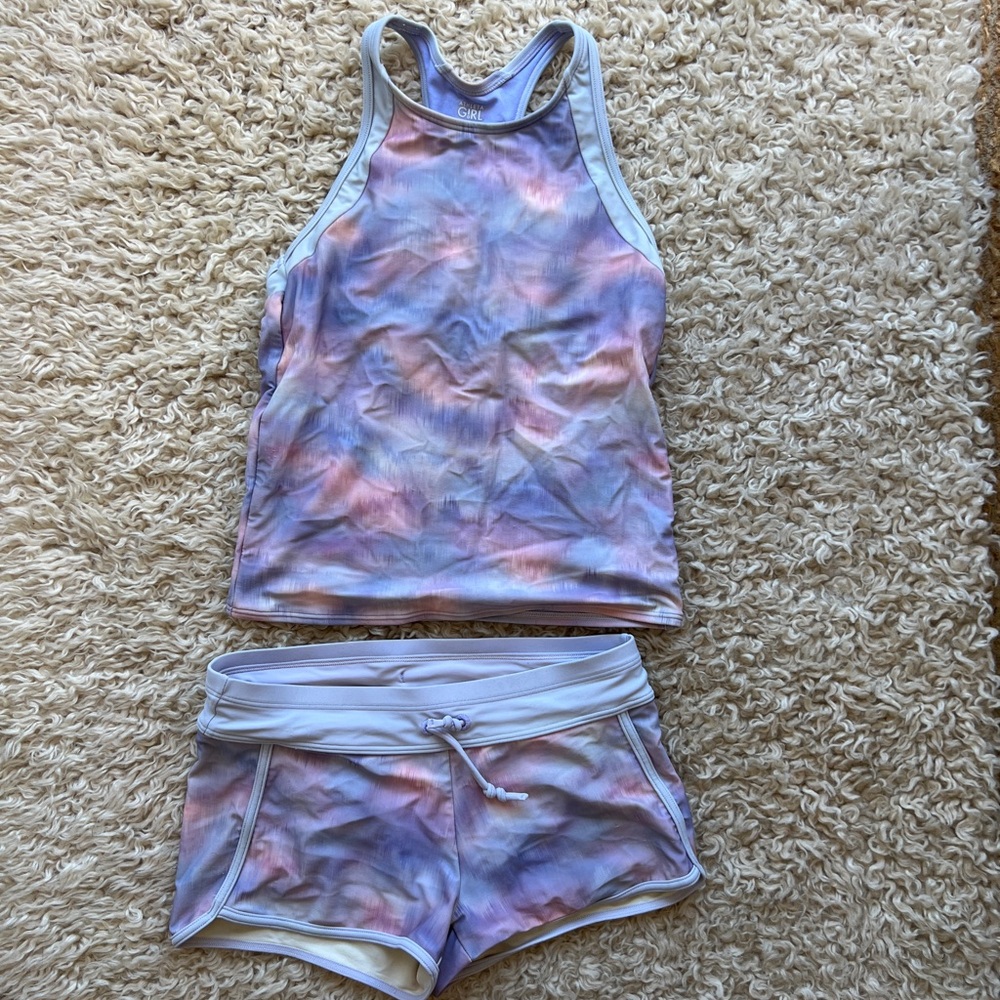 Athleta girl swim tankini swim shorts pastel tie dye size 12 - size 14
